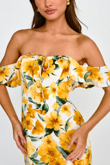 New Era Off Shoulder Maxi Dress Floral Yellow