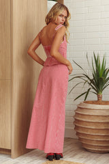 Summer Cottage Lace Trim Maxi Skirt Red Check