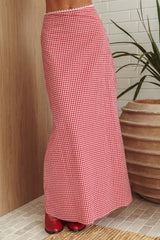Summer Cottage Lace Trim Maxi Skirt Red Check