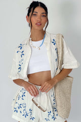 Ciao Ciao Embroidered Button-Up Shirt Beige