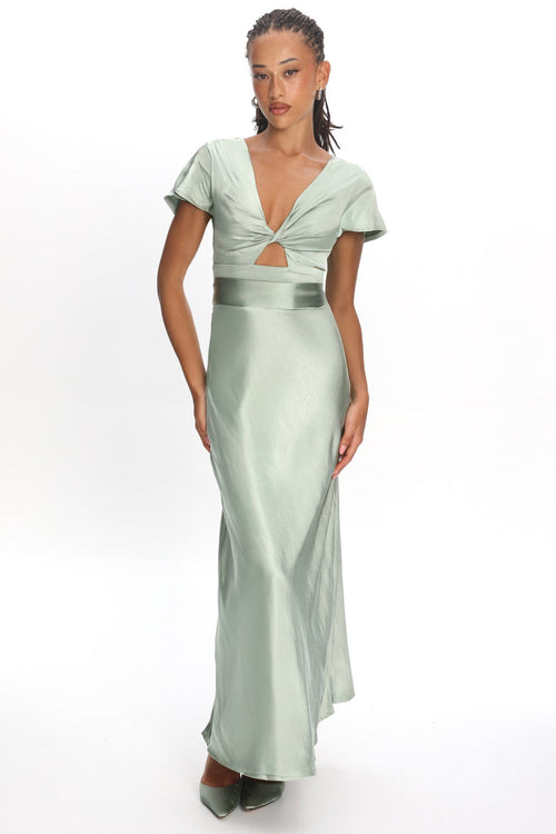 Irena Twist Bust Short Sleeve Dress Sage