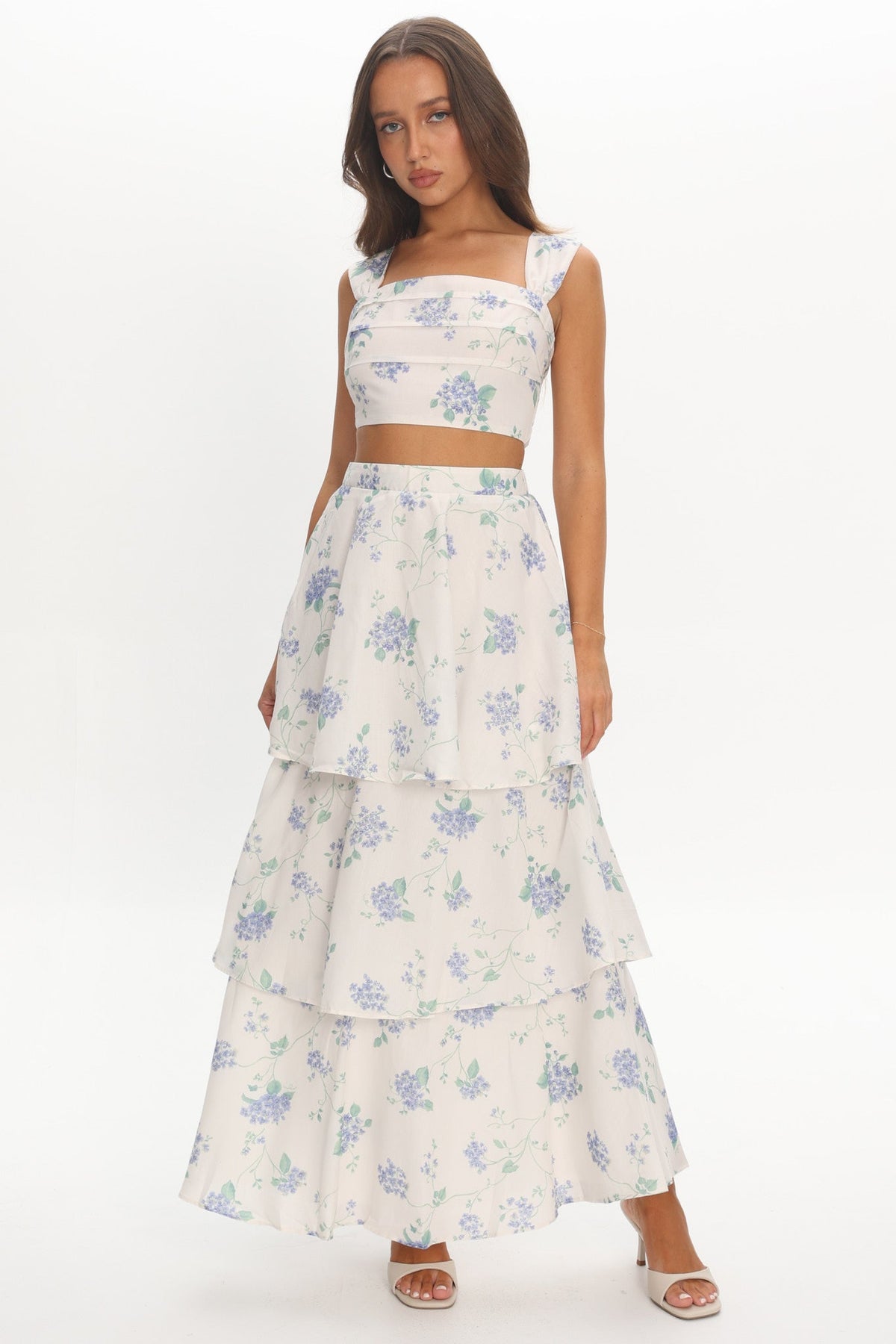 Dixon Tiered Maxi Skirt Floral Beige