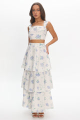 Dixon Tiered Maxi Skirt Floral Beige