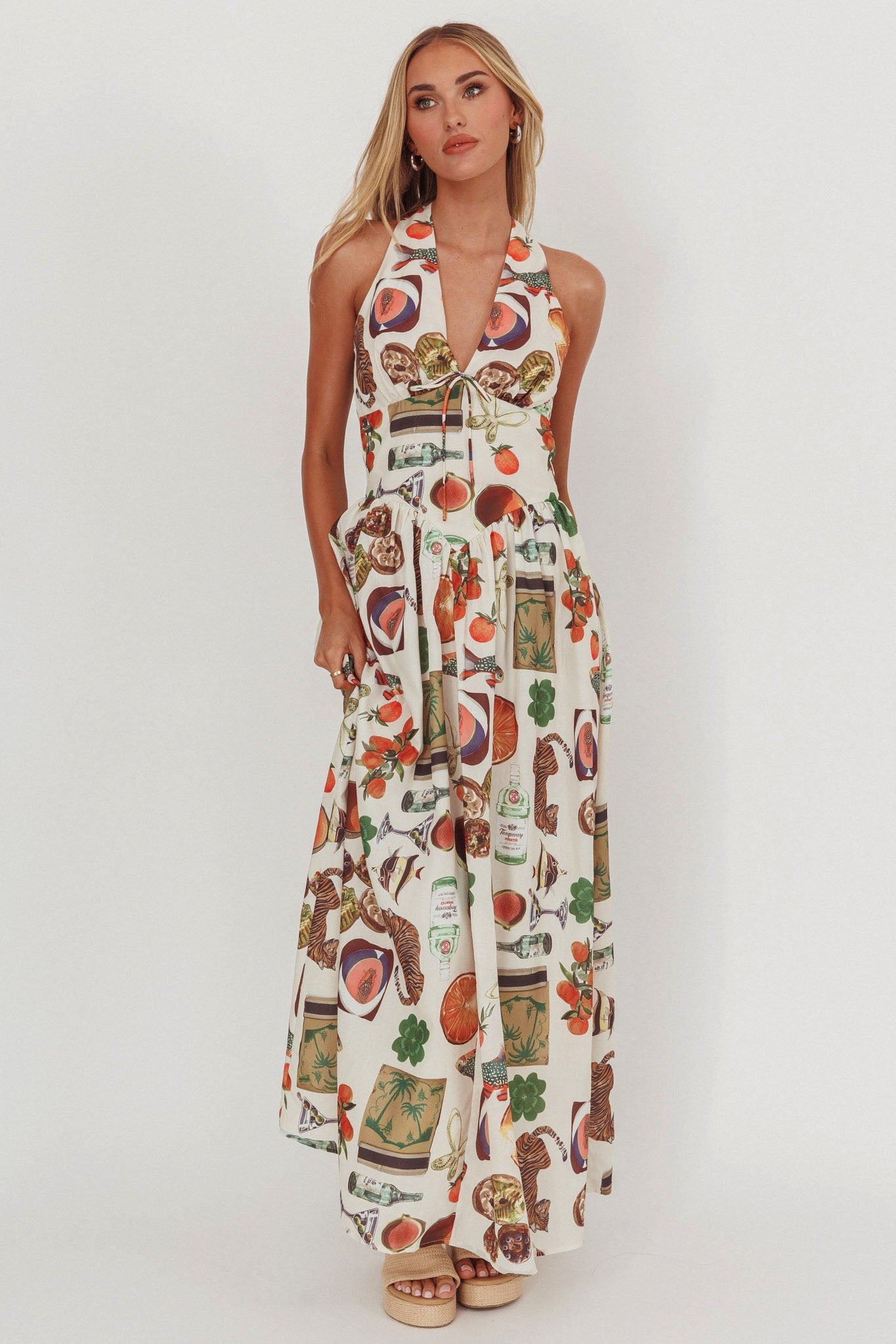 Clarette Basque Waist Open Back Maxi Dress Exotic Beige
