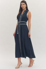 Whitney Contrast Belted Midi Dress