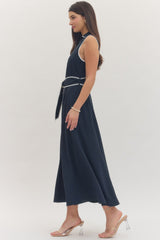 Whitney Contrast Belted Midi Dress