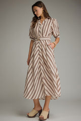 Camille Striped Ring Belt Midi Dress