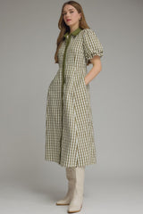 Whitney Gingham Puff Sleeve Midi Dress