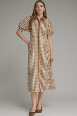 Whitney Gingham Puff Sleeve Midi Dress