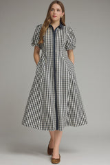Whitney Gingham Puff Sleeve Midi Dress