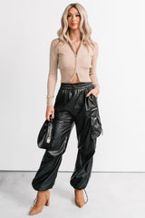 Don’t Be Shy Faux Leather Cargo Pants (Black)