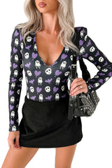 Ghoul's Night Out NM Original Padded V-Neck Bodysuit (Purple Ghouls)