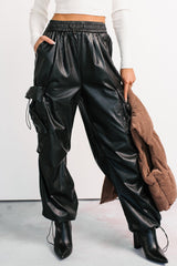 Don’t Be Shy Faux Leather Cargo Pants (Black)