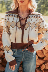 Don’t Overthink It Aztec Front Tie Sweater (Cream/Mix)